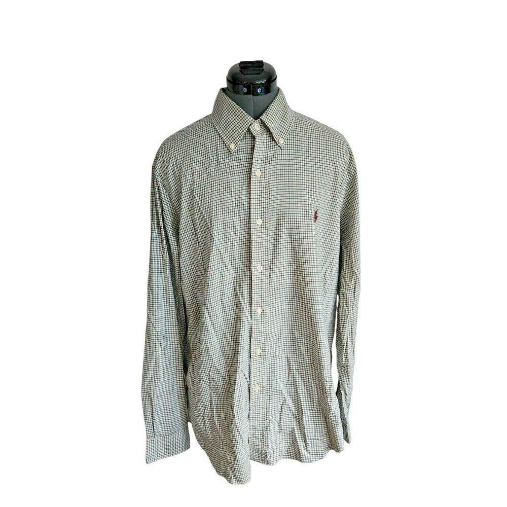 Ralph Lauren Mens Tattersall Check Button Down Shirt Large Teal Burgundy L
